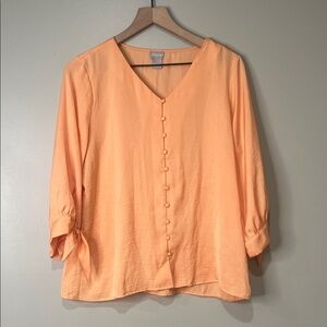 Chico's Orange Button-Front Blouse Quarter Sleeve Womens 1